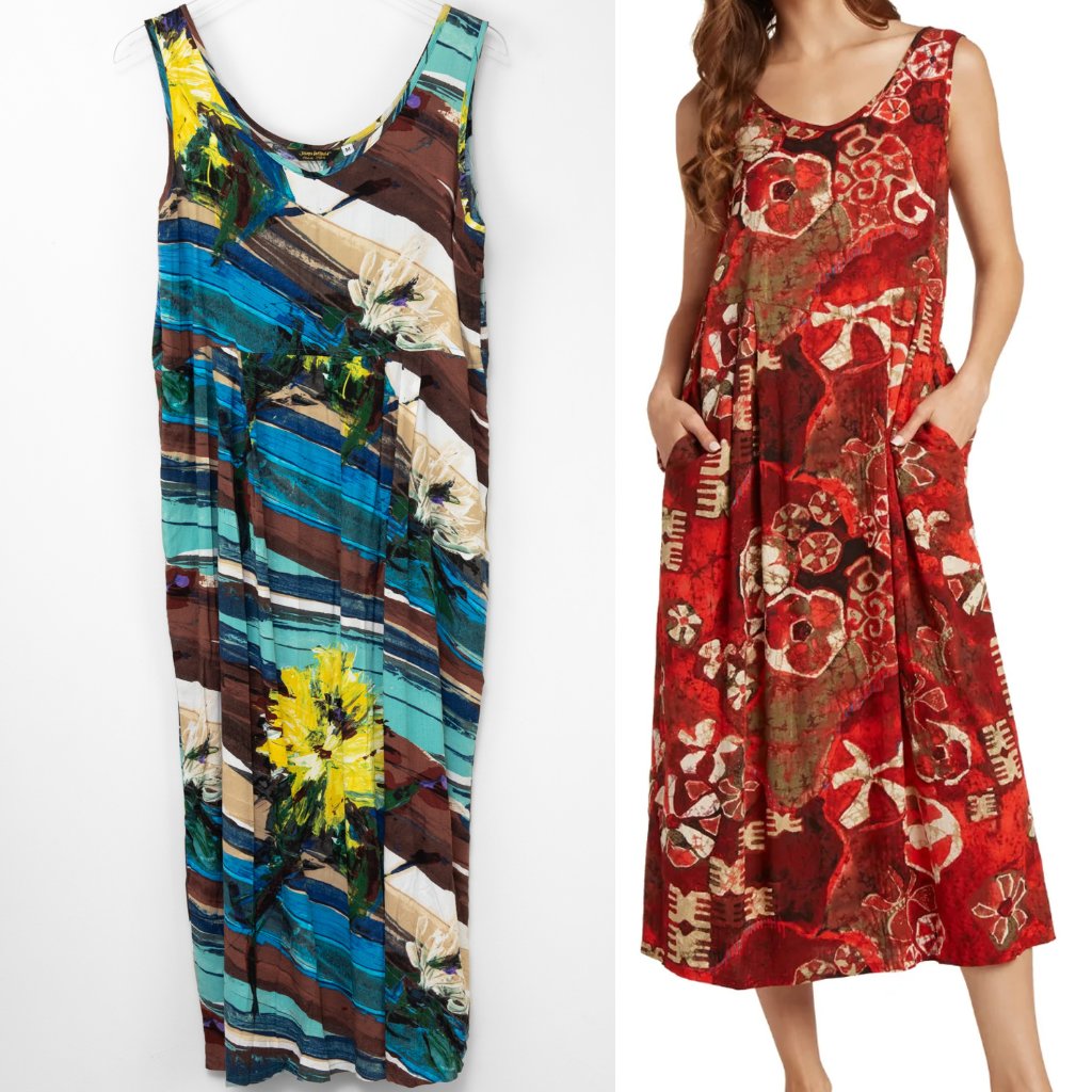 Jams World Janice Dress Midi Sleeveless Sandalwood Print Brown Blue Size Medium
